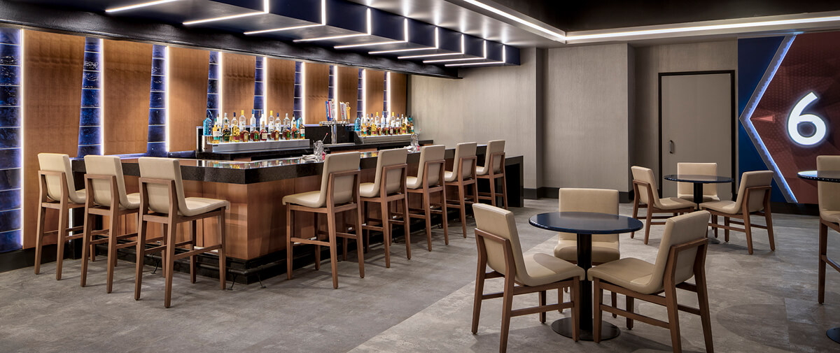 Bar with drinks and seating