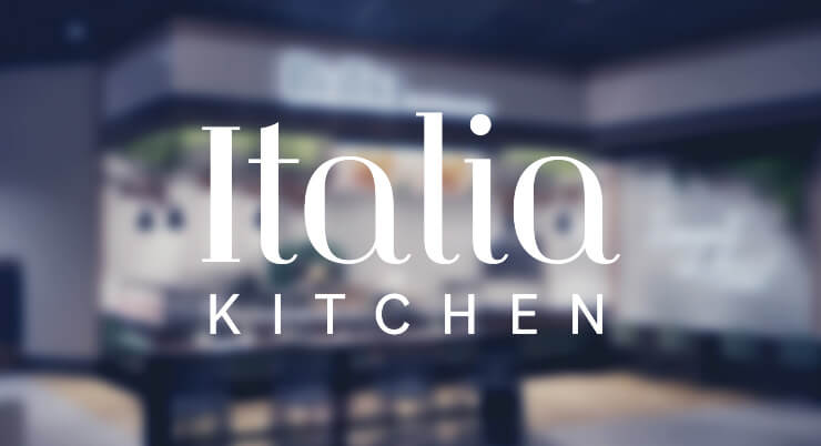 Italia Kitchen logo over a blurred view of the counter