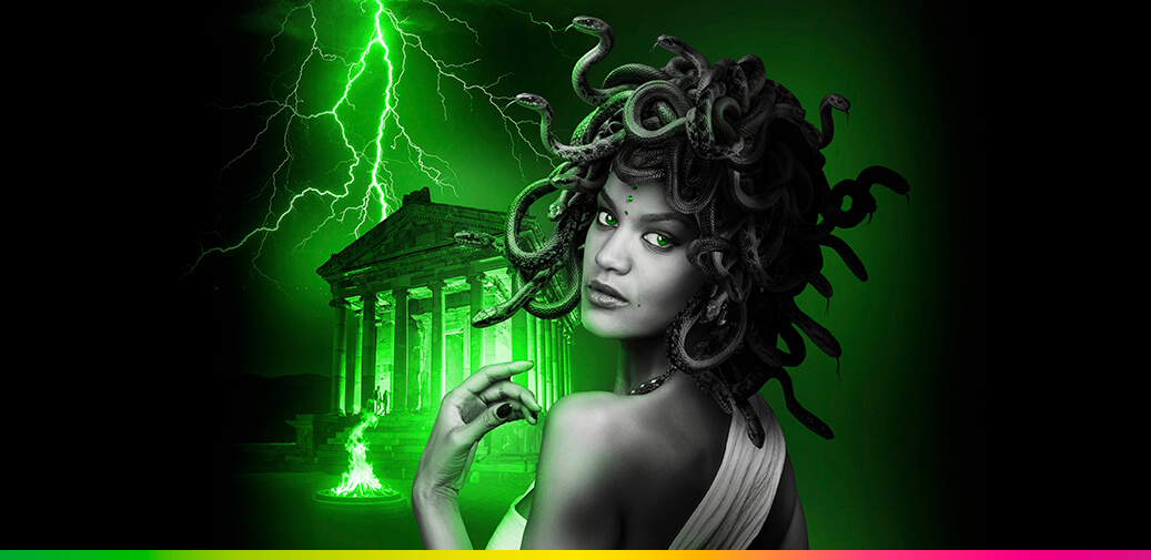 Image of Medusa with green lighting